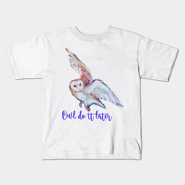 Barn owl in flight Kids T-Shirt by Orangerinka